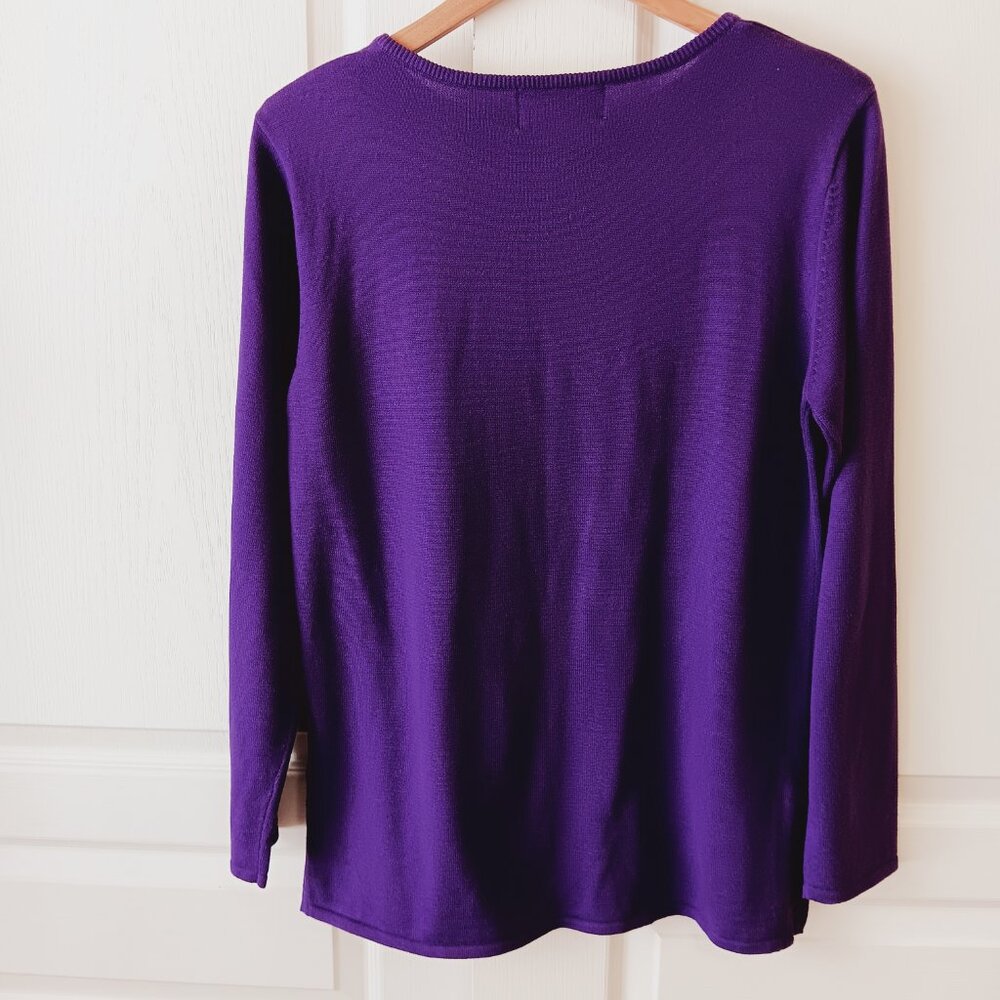 Bob Mackie's Women's Purple Beaded and Embroidered Scarf Sweater Size S - Picture 2 of 15